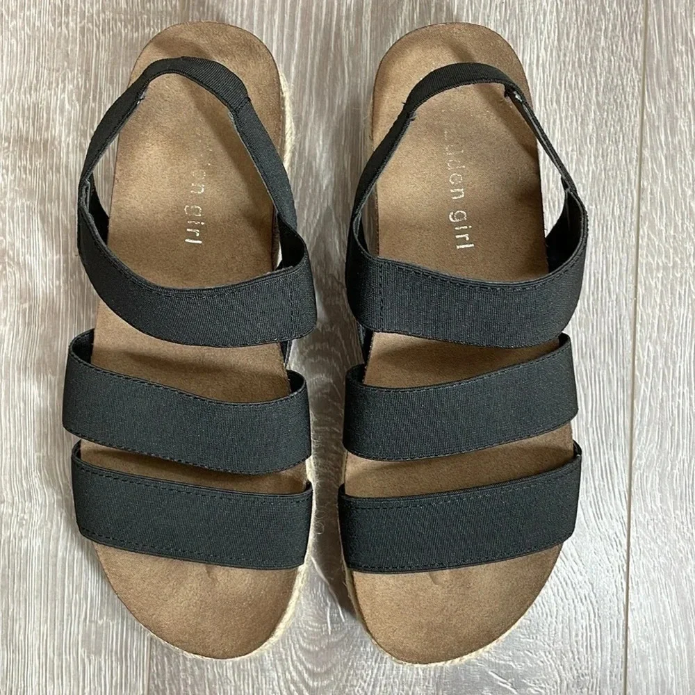 Madden Girl Crispp Espadrille Platform Sandal Black Strappy 6.5M